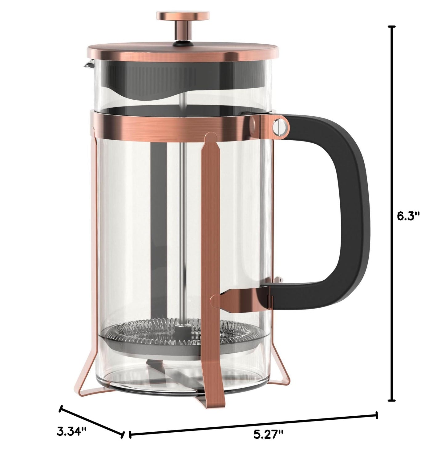 Coffee Maker 304 Stainless Steel French Press with 4 Filter, Heat Resistant Durable, Easy to Clean, Borosilicate Glass Coffee Press, 100% BPA Free Teapot, 21 ounce, copper