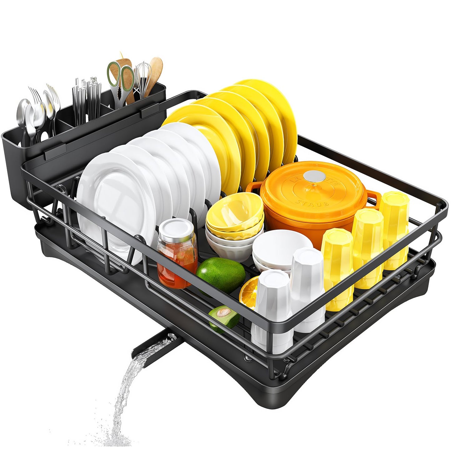 Dish Drying Rack for Kitchen Counter - Large Dish Rack with Drainboard, Rustproof Dish Drainer with Utensil Holder for Sink