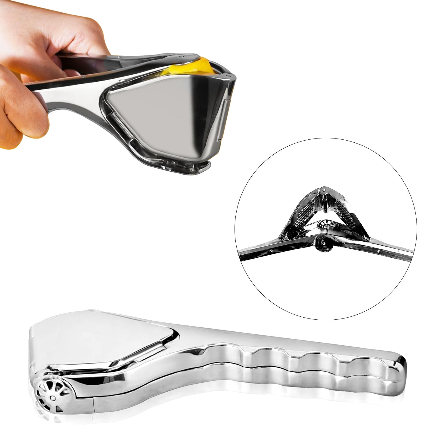 Stainless Steel Lemon Squeezer - Are l Foldable Handheld Citrus Squeeze Manual Juicer with Space-Saving Ergonomic Design & Sideways Pivot for Maximum Juice Yield - (Silver).