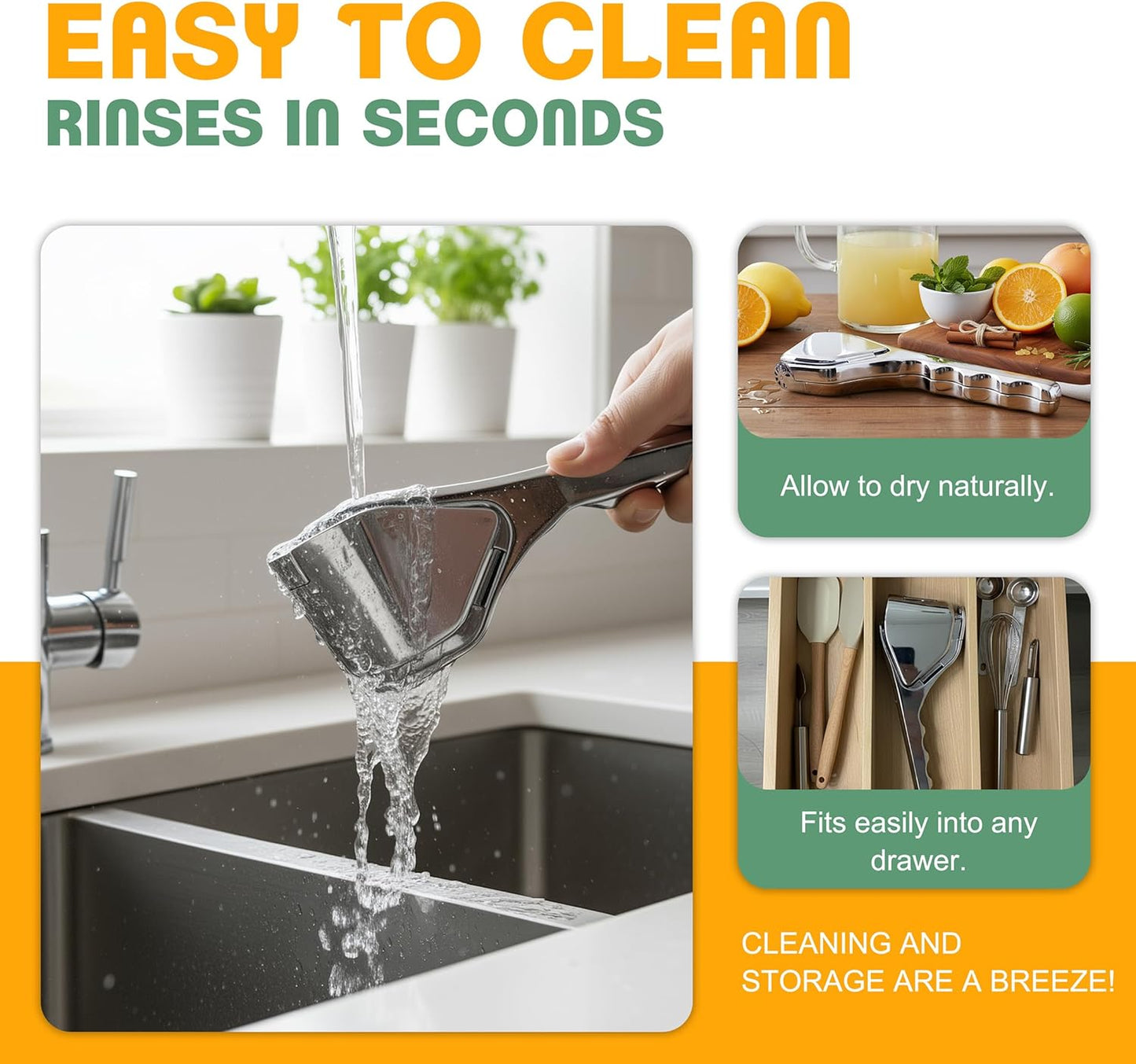 Stainless Steel Lemon Squeezer - Are l Foldable Handheld Citrus Squeeze Manual Juicer with Space-Saving Ergonomic Design & Sideways Pivot for Maximum Juice Yield - (Silver).