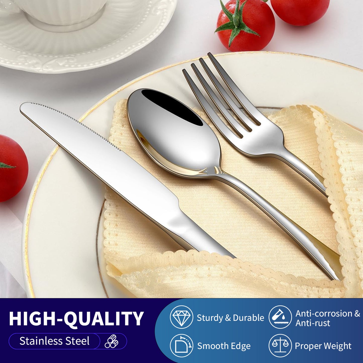 Are l 24-Piece Silverware - Stainless Steel Flatware Cutlery Set, Mirror Polished Flatware Set Include Forks Spoons Knives for Home Wedding Restaurant, Dishwasher Safe, Silver, 24 PCS