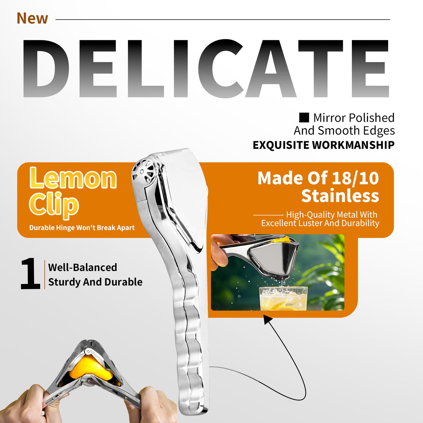 Stainless Steel Lemon Squeezer - Are l Foldable Handheld Citrus Squeeze Manual Juicer with Space-Saving Ergonomic Design & Sideways Pivot for Maximum Juice Yield - (Silver).