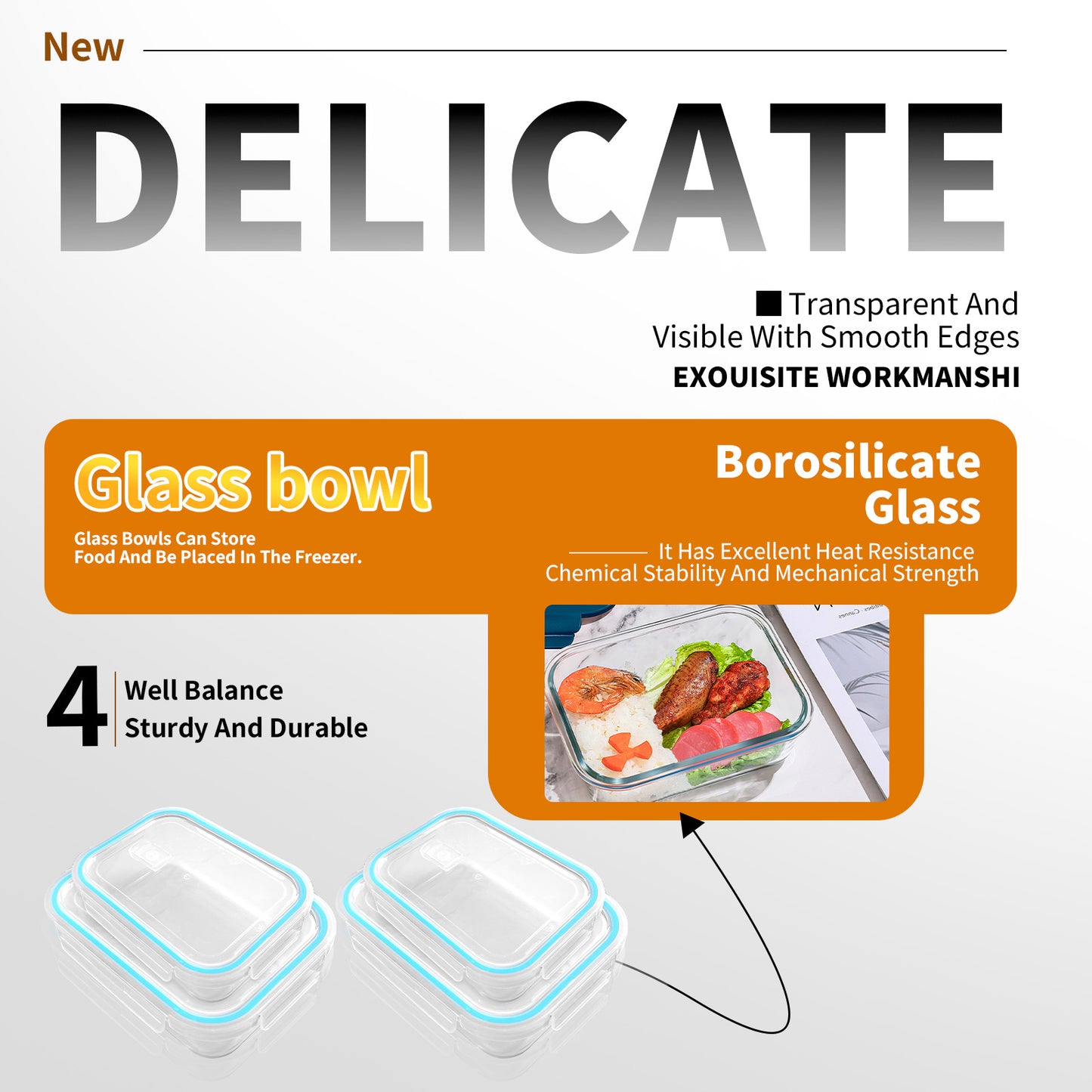 Are l 【4-Packs, Glass Meal Prep Containers with Snap Locking Lids Glass Food Containers,Airtight Lunch Container,Microwave, Oven, Freezer and Dishwasher