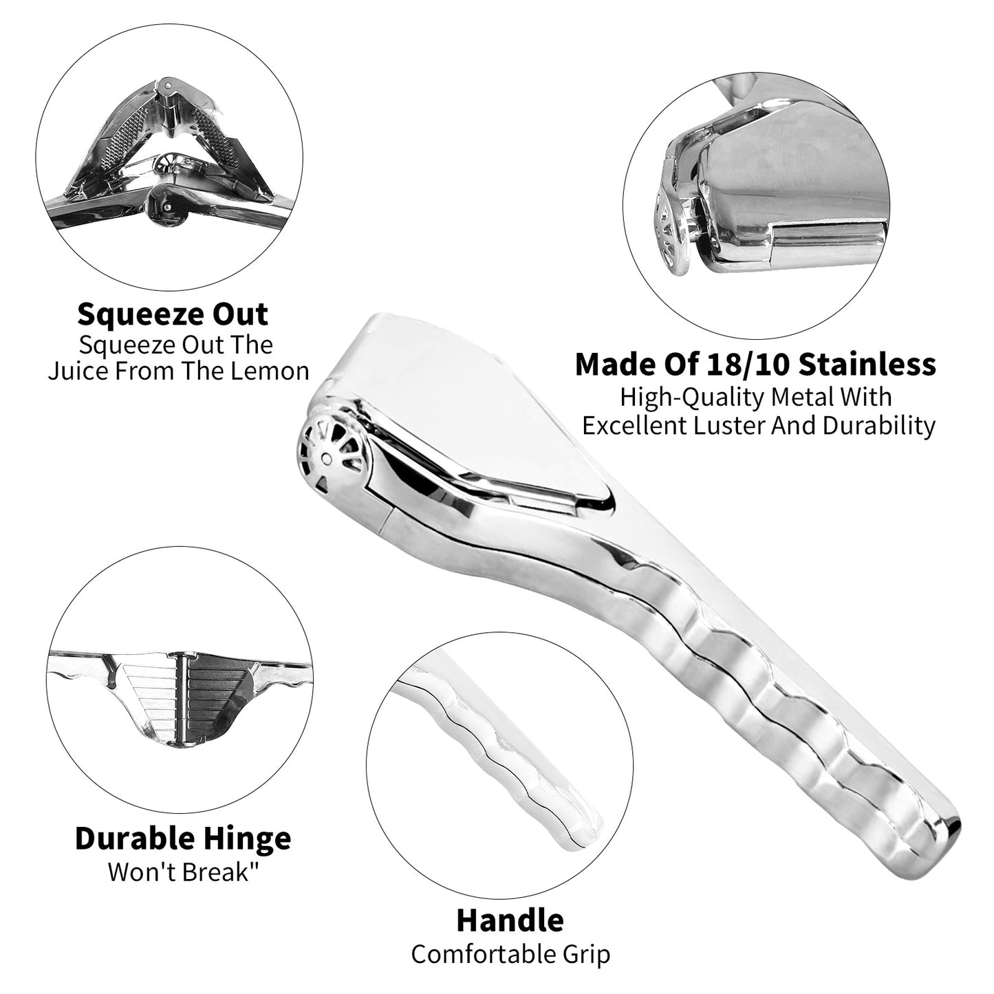Stainless Steel Lemon Squeezer - Are l Foldable Handheld Citrus Squeeze Manual Juicer with Space-Saving Ergonomic Design & Sideways Pivot for Maximum Juice Yield - (Silver).