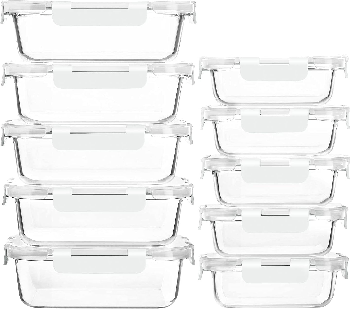 [10-Pack] Glass Meal Prep Containers with Lids, Food Storage Containers with Snap Locking Lids, Airtight Lunch Containers, Microwave, Oven, Freezer and