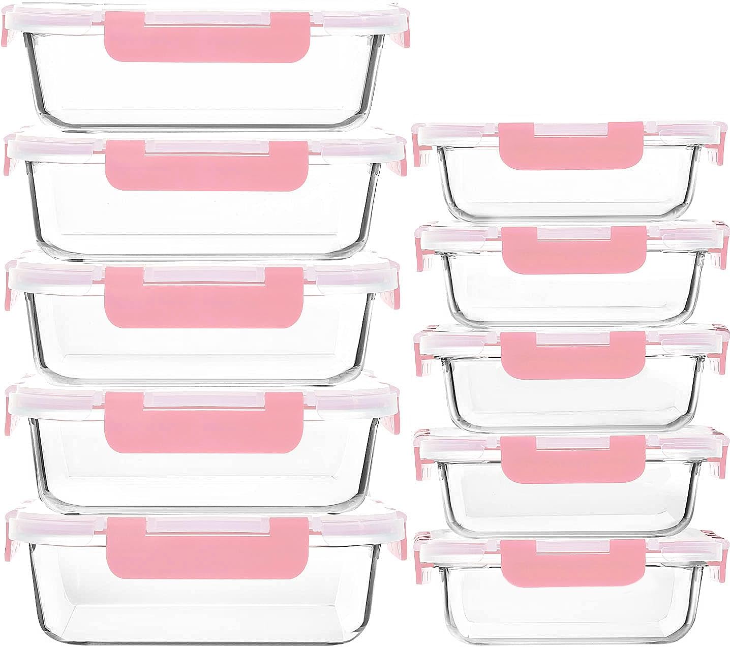 [10-Pack] Glass Meal Prep Containers with Lids, Food Storage Containers with Snap Locking Lids, Airtight Lunch Containers, Microwave, Oven, Freezer and