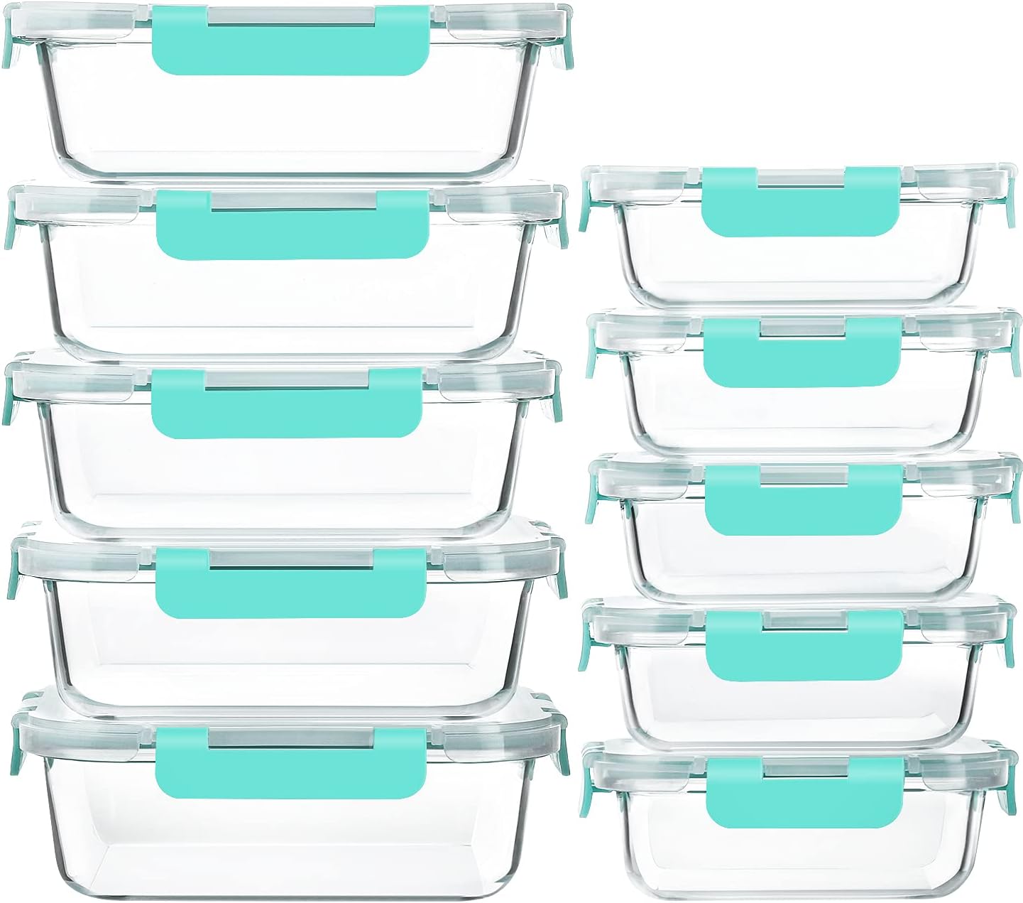 [10-Pack] Glass Meal Prep Containers with Lids, Food Storage Containers with Snap Locking Lids, Airtight Lunch Containers, Microwave, Oven, Freezer and