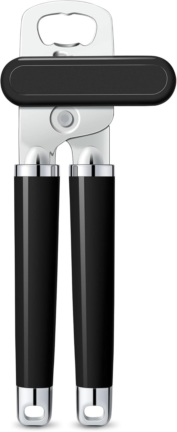 Classic Multifunction Can Opener and Bottle Opener Easy to Use, Razor Sharp Stainless Steel Cutting Wheel, Soft Ergonomic Handles
