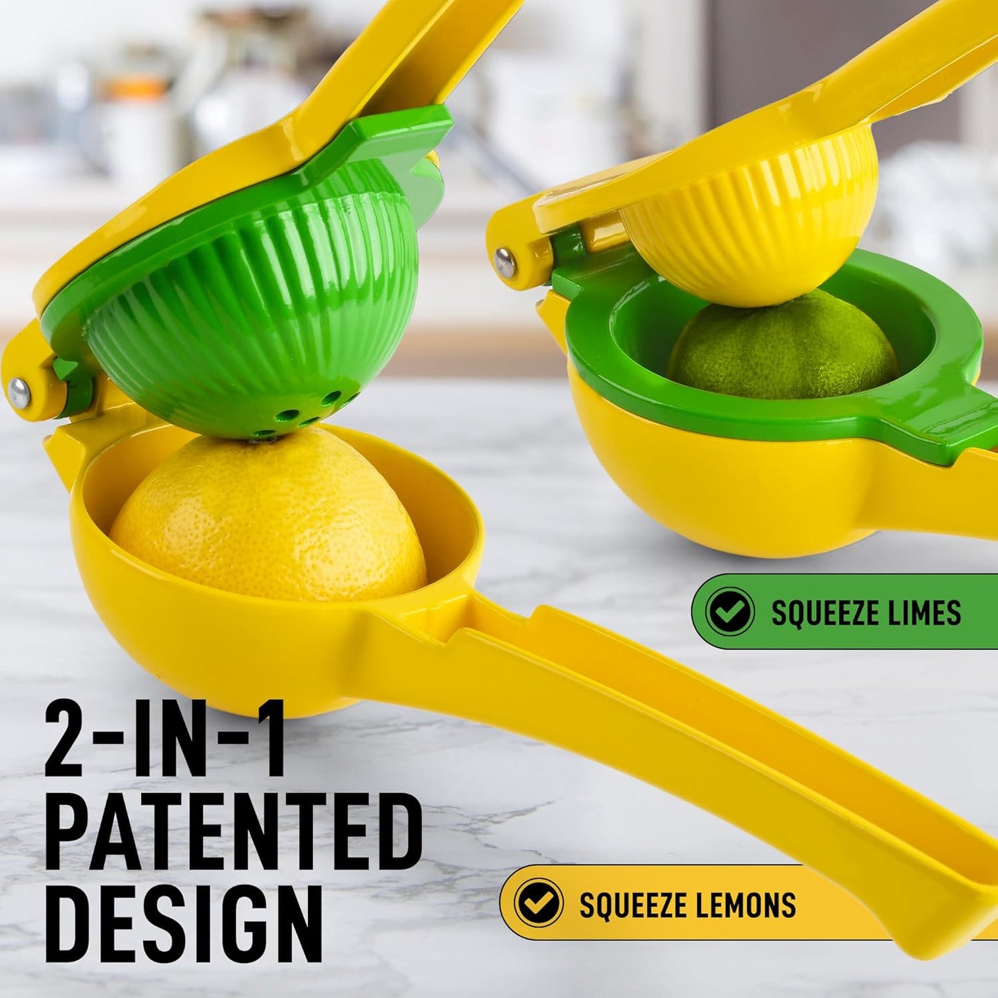 Premium Metal 2-in-1 Lemon Squeezer Sturdy Max Extraction Hand Juicer Lemon Squeezer - Easy to Clean Manual Citrus Juicer - Easy-Use Lemon Juicer Squeezer for Lemons, Limes, Oranges