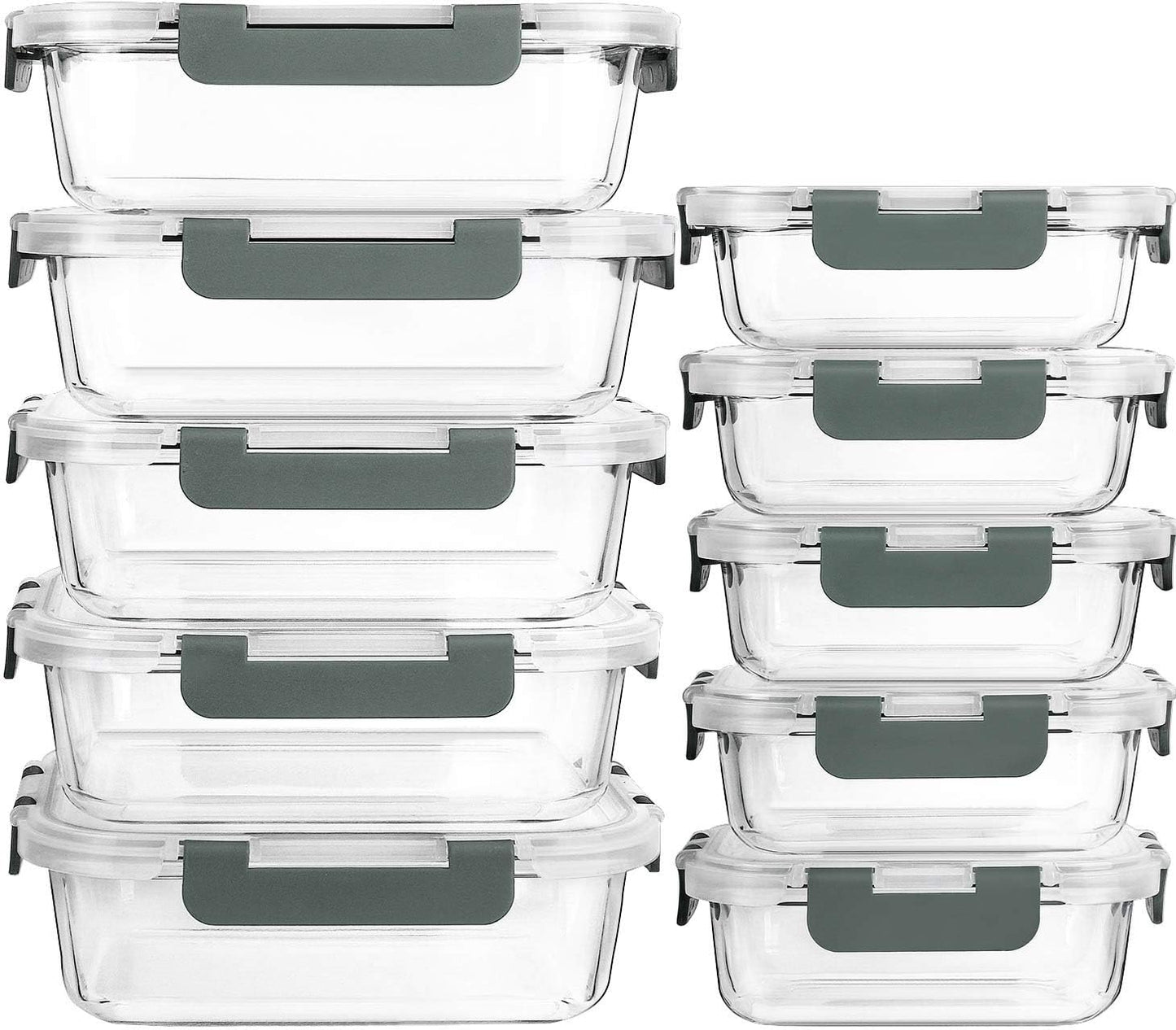 [10-Pack] Glass Meal Prep Containers with Lids, Food Storage Containers with Snap Locking Lids, Airtight Lunch Containers, Microwave, Oven, Freezer and