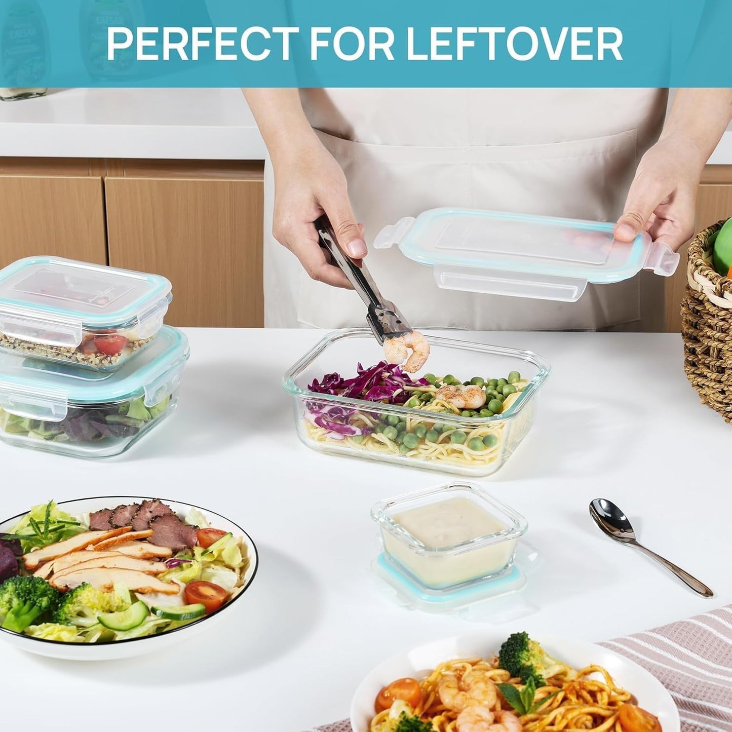 8 Pack Glass Food Storage Containers with Airtight Lids, Glass Meal Prep Containers, Lunch Office Meal for Microwave, Oven, Freezer and Dishwasher, BPA Free