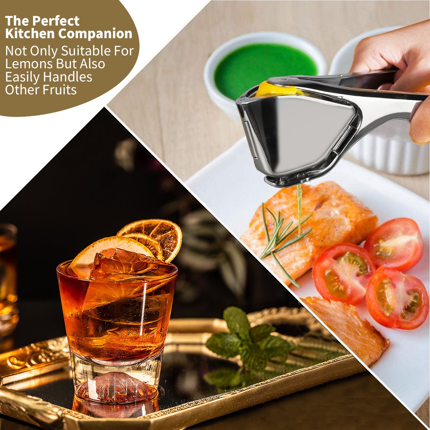 Stainless Steel Lemon Squeezer - Are l Foldable Handheld Citrus Squeeze Manual Juicer with Space-Saving Ergonomic Design & Sideways Pivot for Maximum Juice Yield - (Silver).