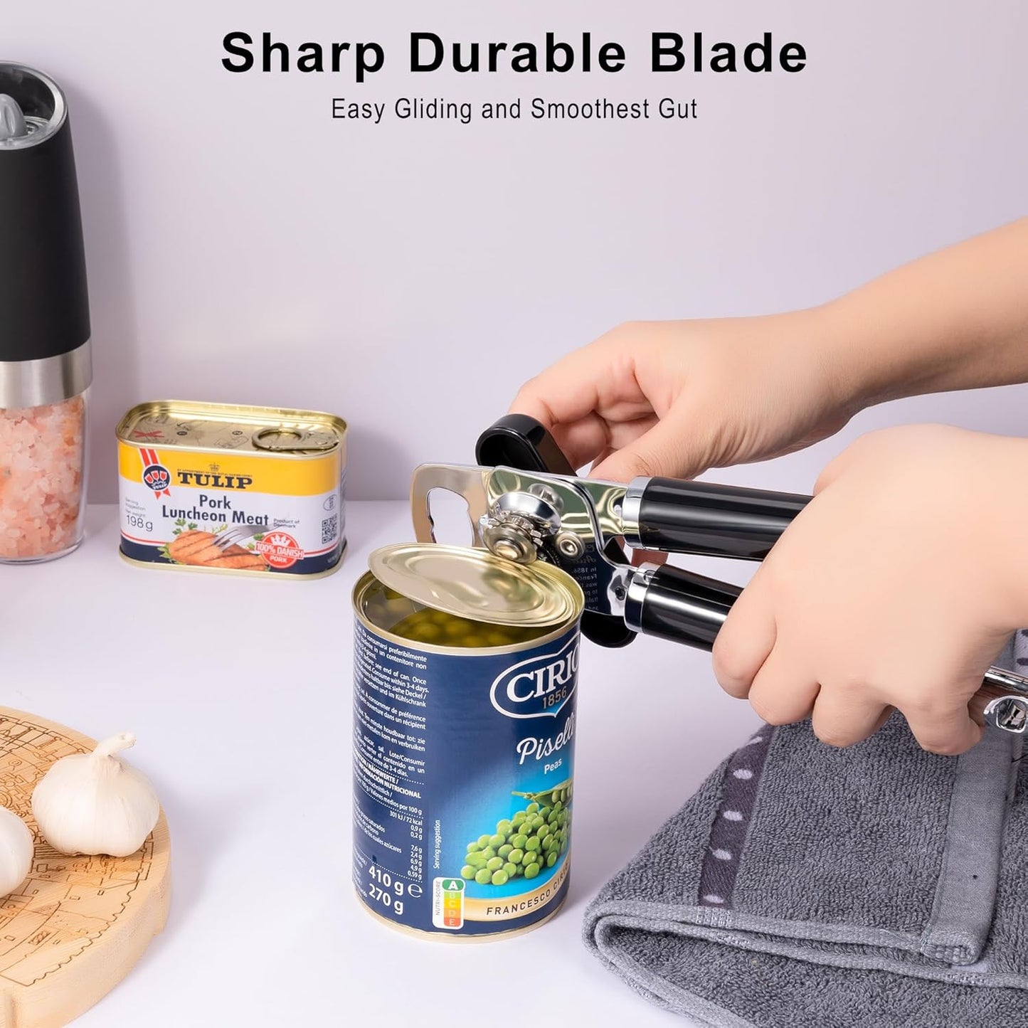 Classic Multifunction Can Opener and Bottle Opener Easy to Use, Razor Sharp Stainless Steel Cutting Wheel, Soft Ergonomic Handles