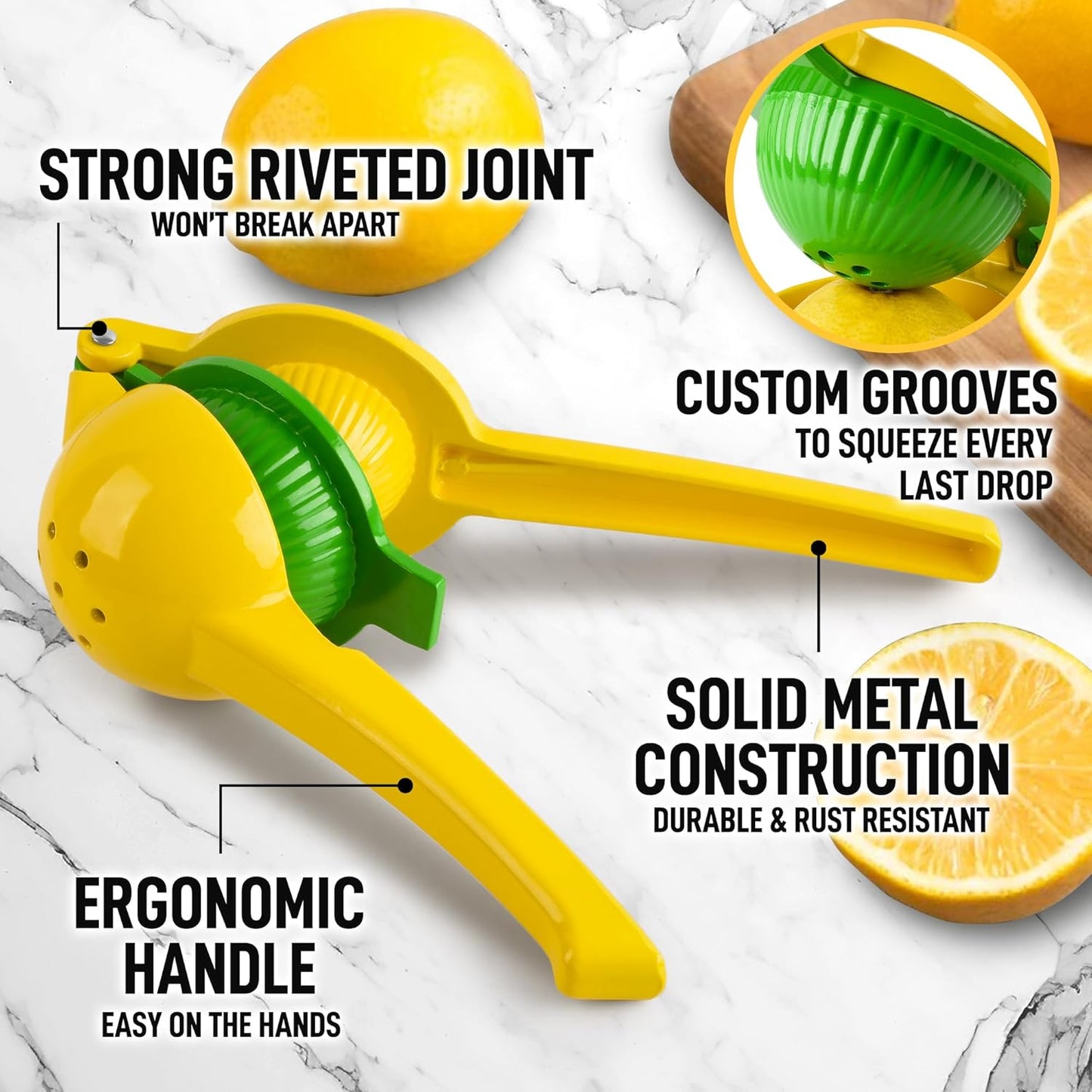 Premium Metal 2-in-1 Lemon Squeezer Sturdy Max Extraction Hand Juicer Lemon Squeezer - Easy to Clean Manual Citrus Juicer - Easy-Use Lemon Juicer Squeezer for Lemons, Limes, Oranges