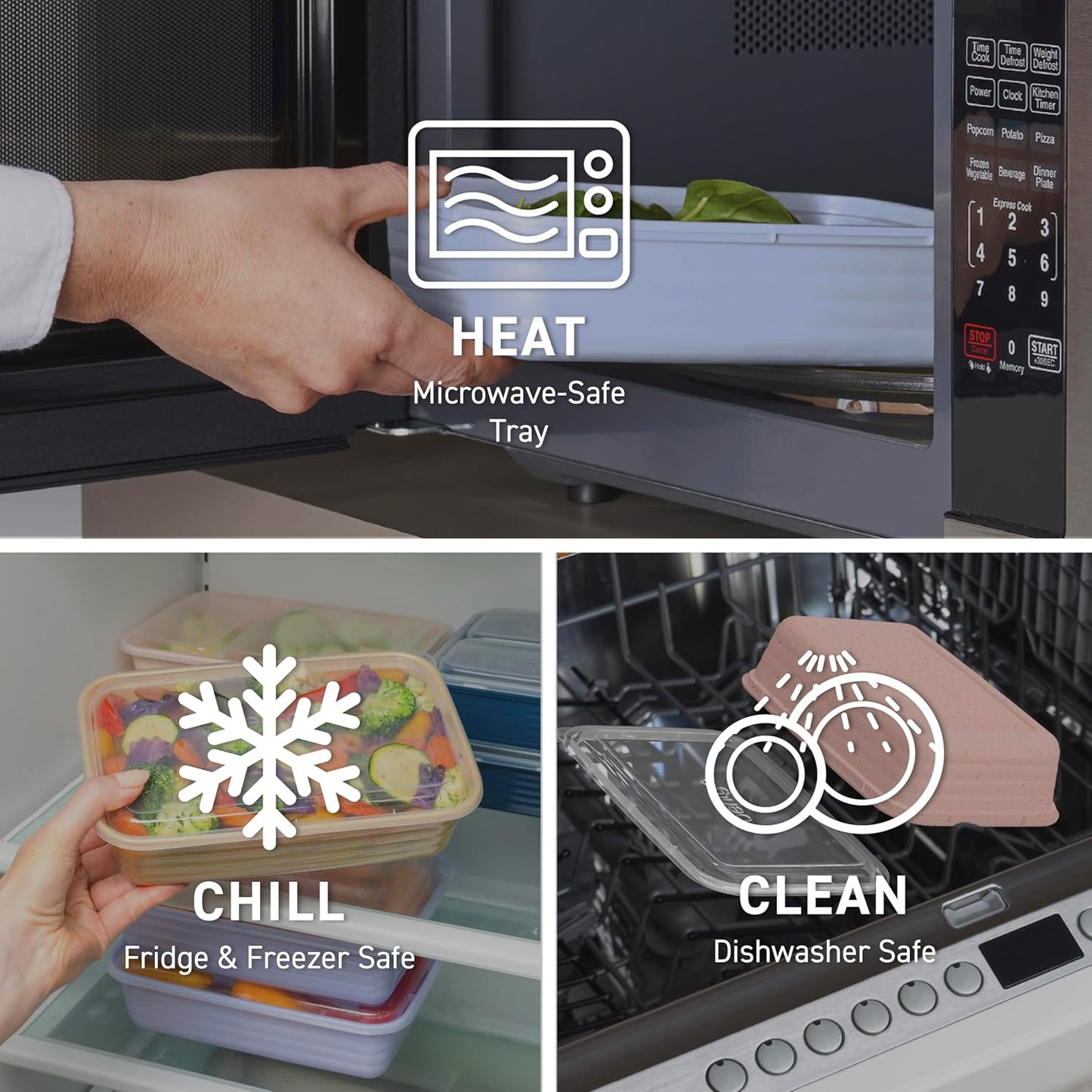 Prep - 20-Piece 1-Compartment Reusable Meal Prep Containers with Lids, PFAS & BPA Free Materials, Durable, Microwave, Freezer, & Dishwasher Safe To Go Food Storage