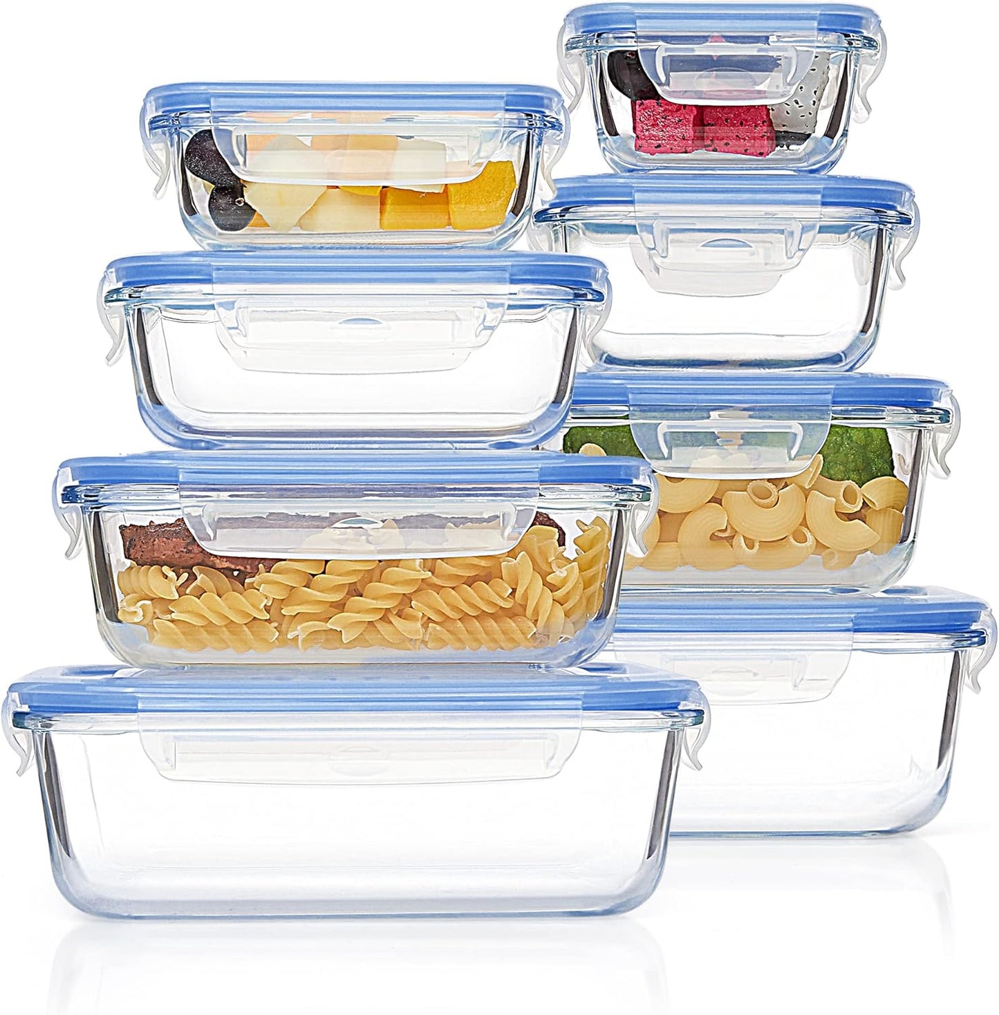 8 Pack Glass Food Storage Containers with Airtight Lids, Glass Meal Prep Containers, Lunch Office Meal for Microwave, Oven, Freezer and Dishwasher, BPA Free