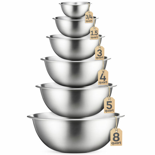 Stainless Steel Mixing Bowls Set, Dishwasher Safe, Up To 8 Quart Metal Mixing Bowls For Kitchen, Nesting, Large, Small, Big Food Prep, Cooking, Baking