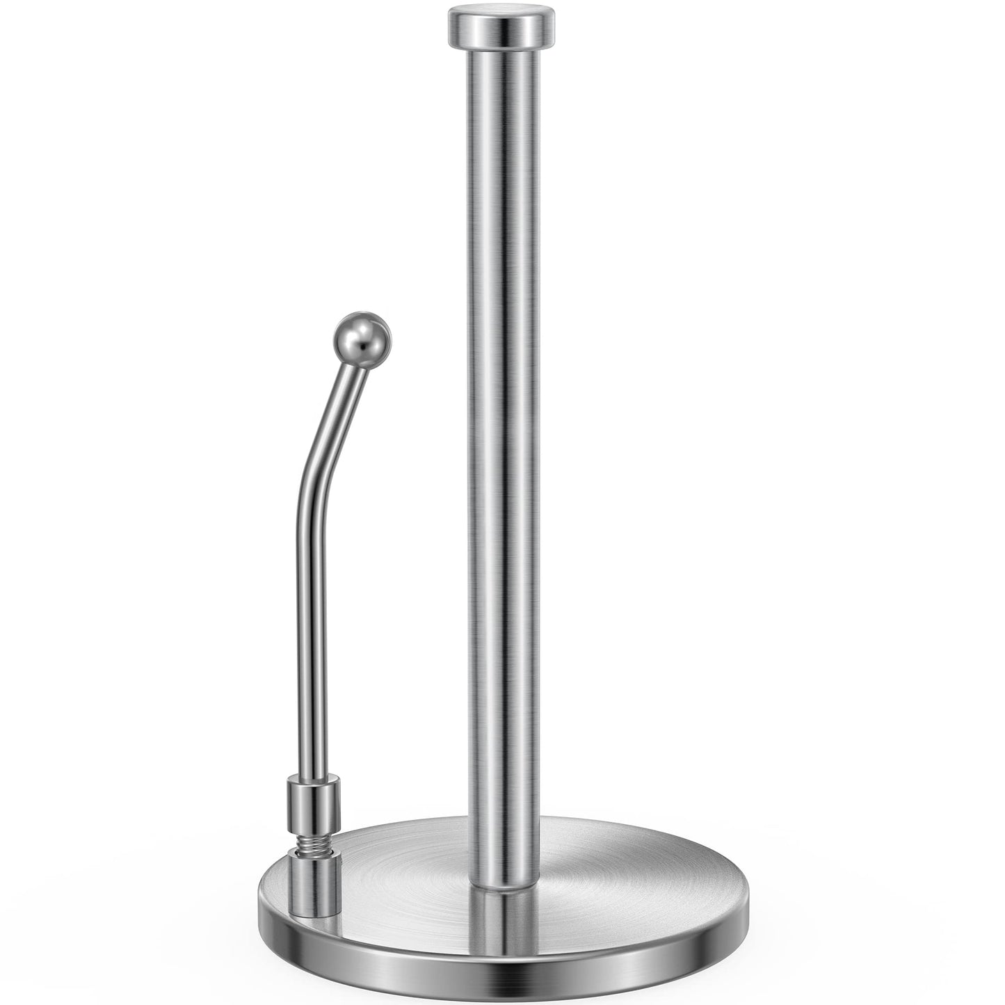 Paper Towel Holder, Paper Towel Dispenser Standing Weighted Base Non Slip, Spring Arm for Easy Tear, Stainless Steel Paper Towel Holder for Home Kitchen Countertop Tabletop, Silver