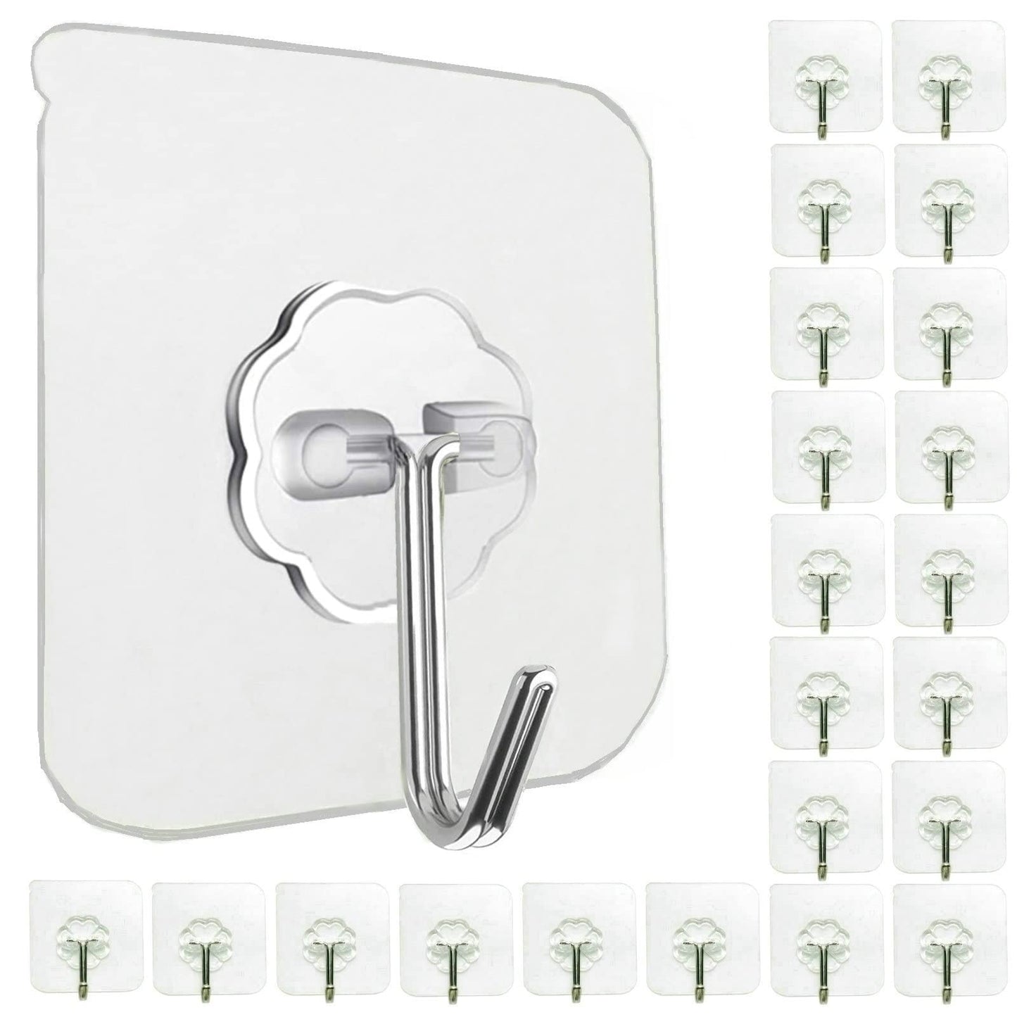 24 Pack Heavy Duty Self Adhesive Hooks - 33lb Max, Transparent, Waterproof, Sticky Wall Hooks for Keys, Bathroom, Shower, Outdoor, Kitchen, Door, Home Improvement, Utility