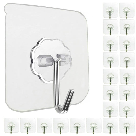 24 Pack Heavy Duty Self Adhesive Hooks - 33lb Max, Transparent, Waterproof, Sticky Wall Hooks for Keys, Bathroom, Shower, Outdoor, Kitchen, Door, Home Improvement, Utility