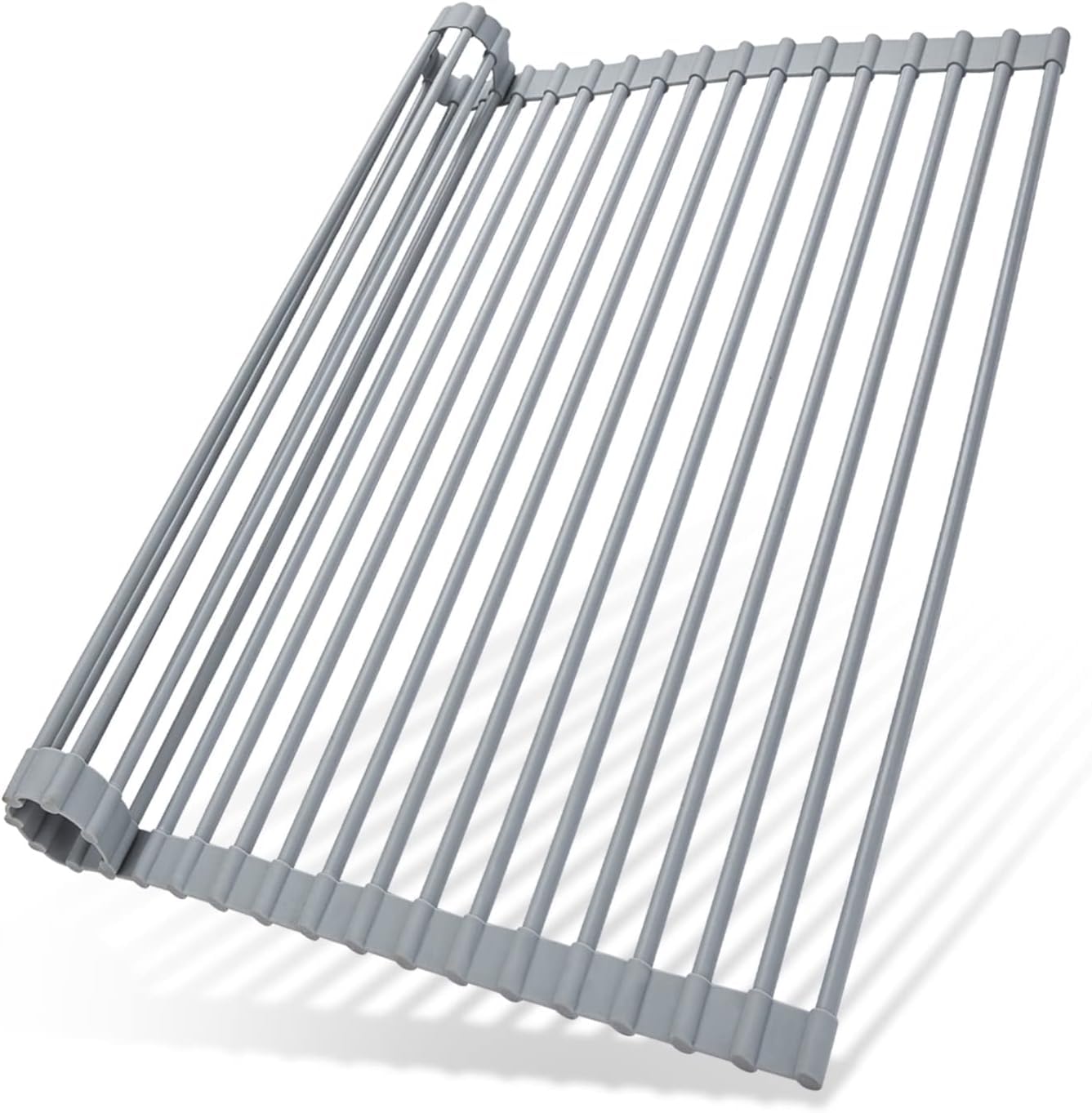 Over Sink Dish Drying Rack, Silicone Wrapped 17.6" W x 15.4" L Large Over The Sink Roll Up Dish Drainer - Foldable Sink Drying Rack Rolling Drain Mats Anti-Slip Multipurpose for Kitchen Counter