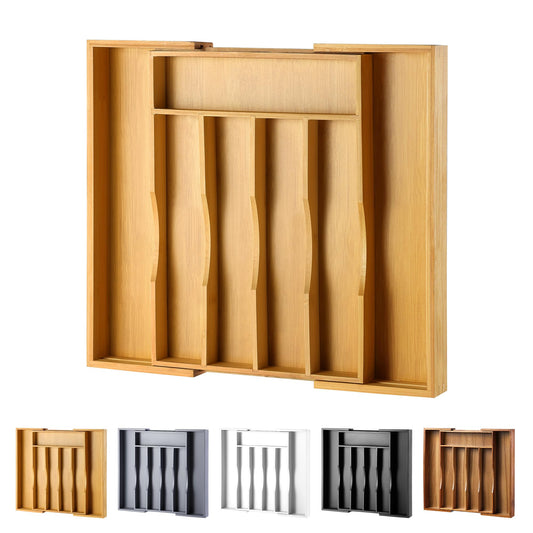Expandable Bamboo Kitchen Drawer Organizer for Cutlery and Utensils, Adjustable Bamboo Wood Cutlery Tray in Drawer for Flatware and Silverware in Kitchen