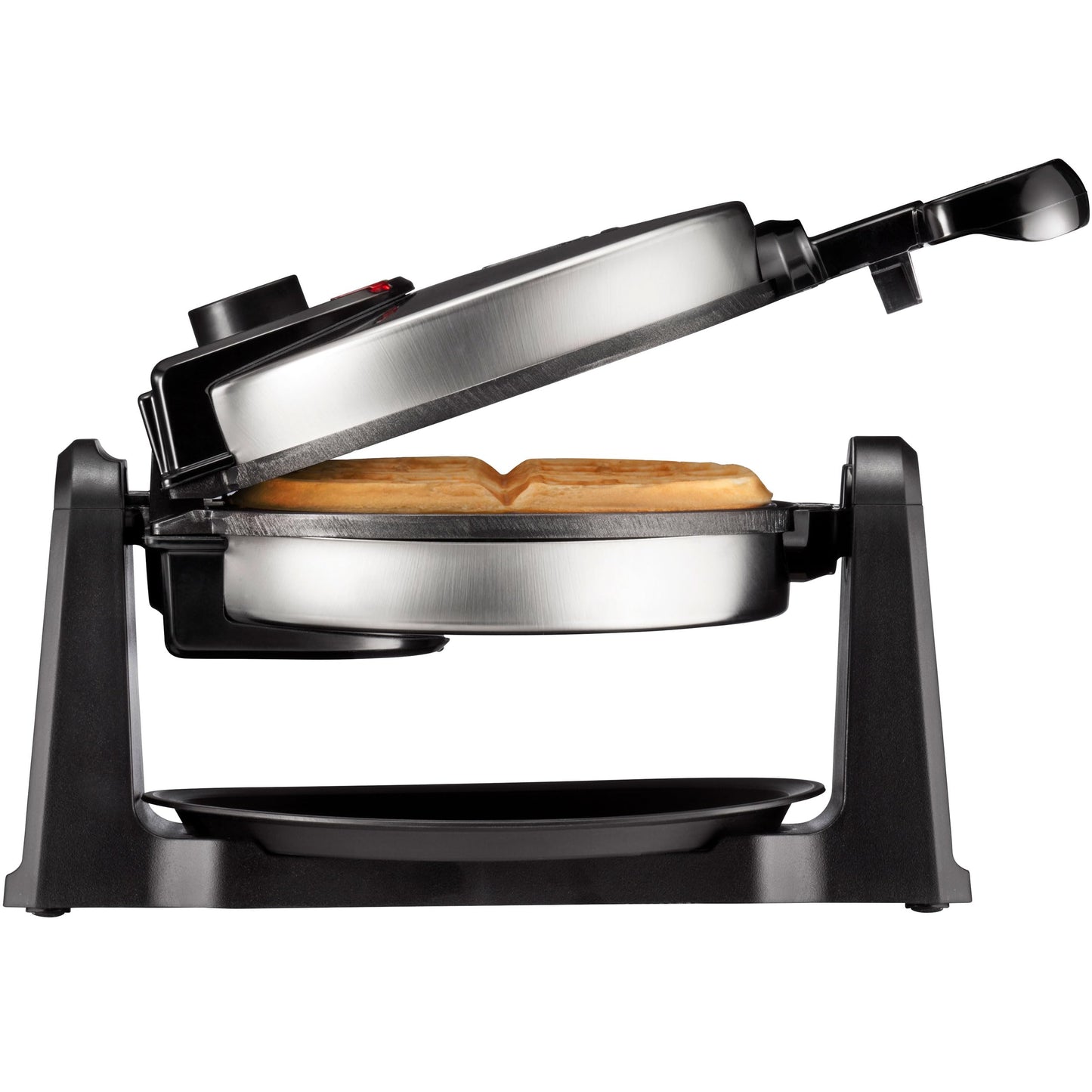Rotating Belgian Waffle Maker, 180° Flip Iron w/ Non-Stick Plates, Adjustable Timer, Locking Lid, & Drip Plate, Space Saving Storage, Mess-Free Breakfast, Stainless Steel