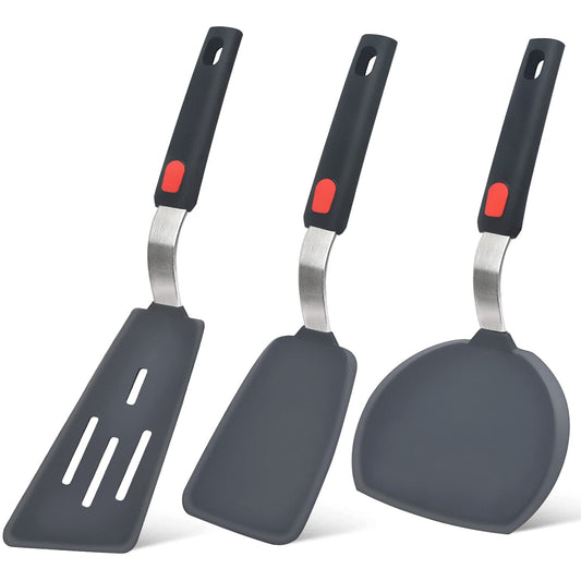 Silicone spatula three piece set, heat-resistant cooking spatula, suitable for non stick cookware, large flexible kitchen utensils, Bisphenol A-free rubber spatula, used for eggs, pancakes, fish, hamburgers