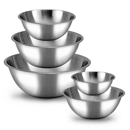 Meal Prep Stainless Steel Mixing Bowl (5-Piece Set) Home, Refrigerator, and Kitchen Food Storage Organizers | Ecofriendly, Heavy Duty, No Lids