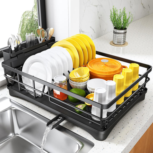 Dish Drying Rack for Kitchen Counter - Large Dish Rack with Drainboard, Rustproof Dish Drainer with Utensil Holder for Sink
