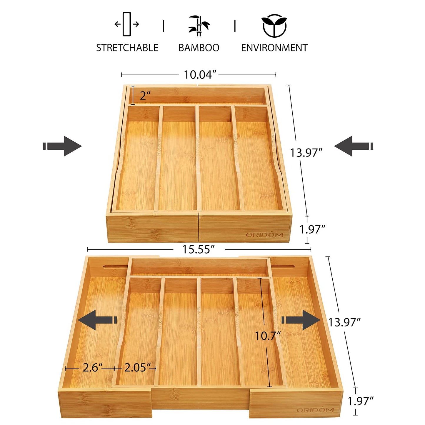 Expandable Bamboo Kitchen Drawer Organizer for Cutlery and Utensils, Adjustable Bamboo Wood Cutlery Tray in Drawer for Flatware and Silverware in Kitchen