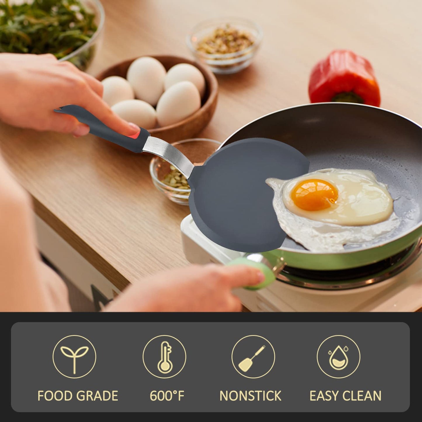 Silicone spatula three piece set, heat-resistant cooking spatula, suitable for non stick cookware, large flexible kitchen utensils, Bisphenol A-free rubber spatula, used for eggs, pancakes, fish, hamburgers