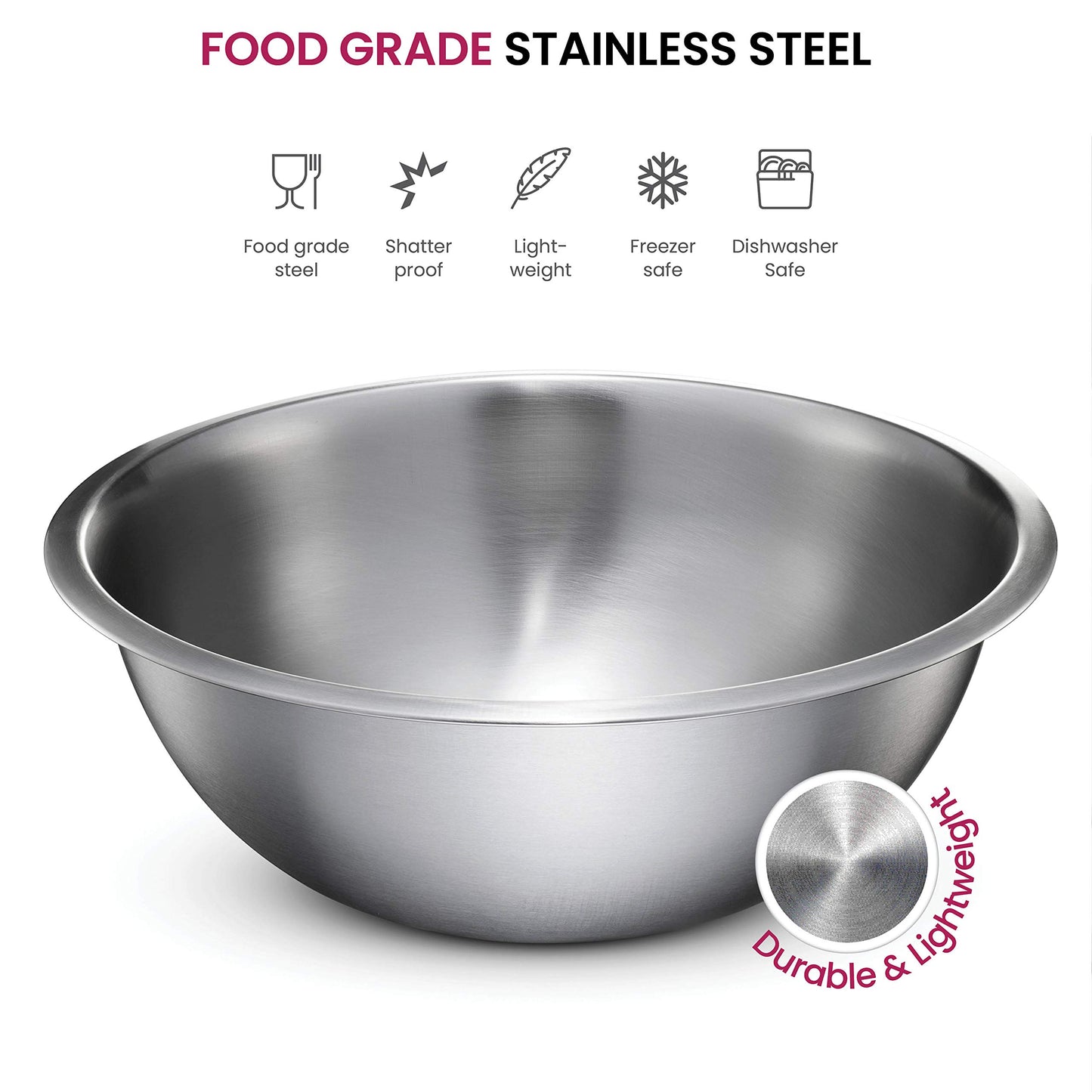 Stainless Steel Mixing Bowls Set, Dishwasher Safe, Up To 8 Quart Metal Mixing Bowls For Kitchen, Nesting, Large, Small, Big Food Prep, Cooking, Baking