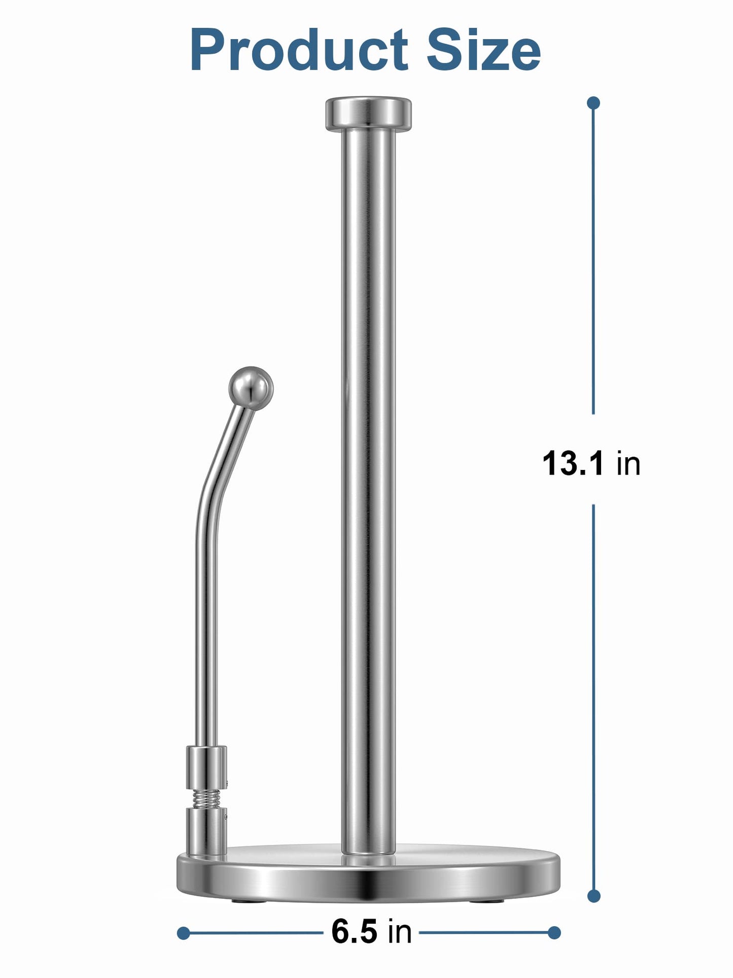 Paper Towel Holder, Paper Towel Dispenser Standing Weighted Base Non Slip, Spring Arm for Easy Tear, Stainless Steel Paper Towel Holder for Home Kitchen Countertop Tabletop, Silver