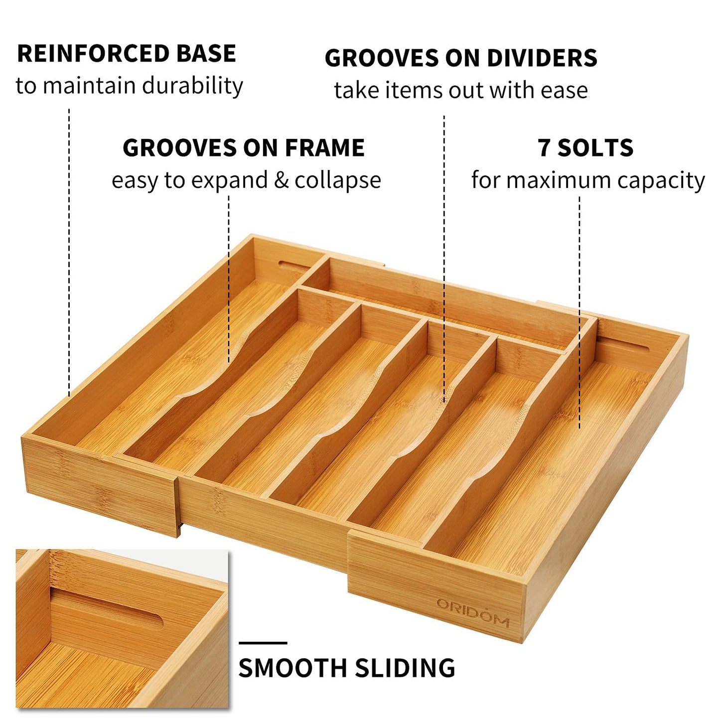 Expandable Bamboo Kitchen Drawer Organizer for Cutlery and Utensils, Adjustable Bamboo Wood Cutlery Tray in Drawer for Flatware and Silverware in Kitchen