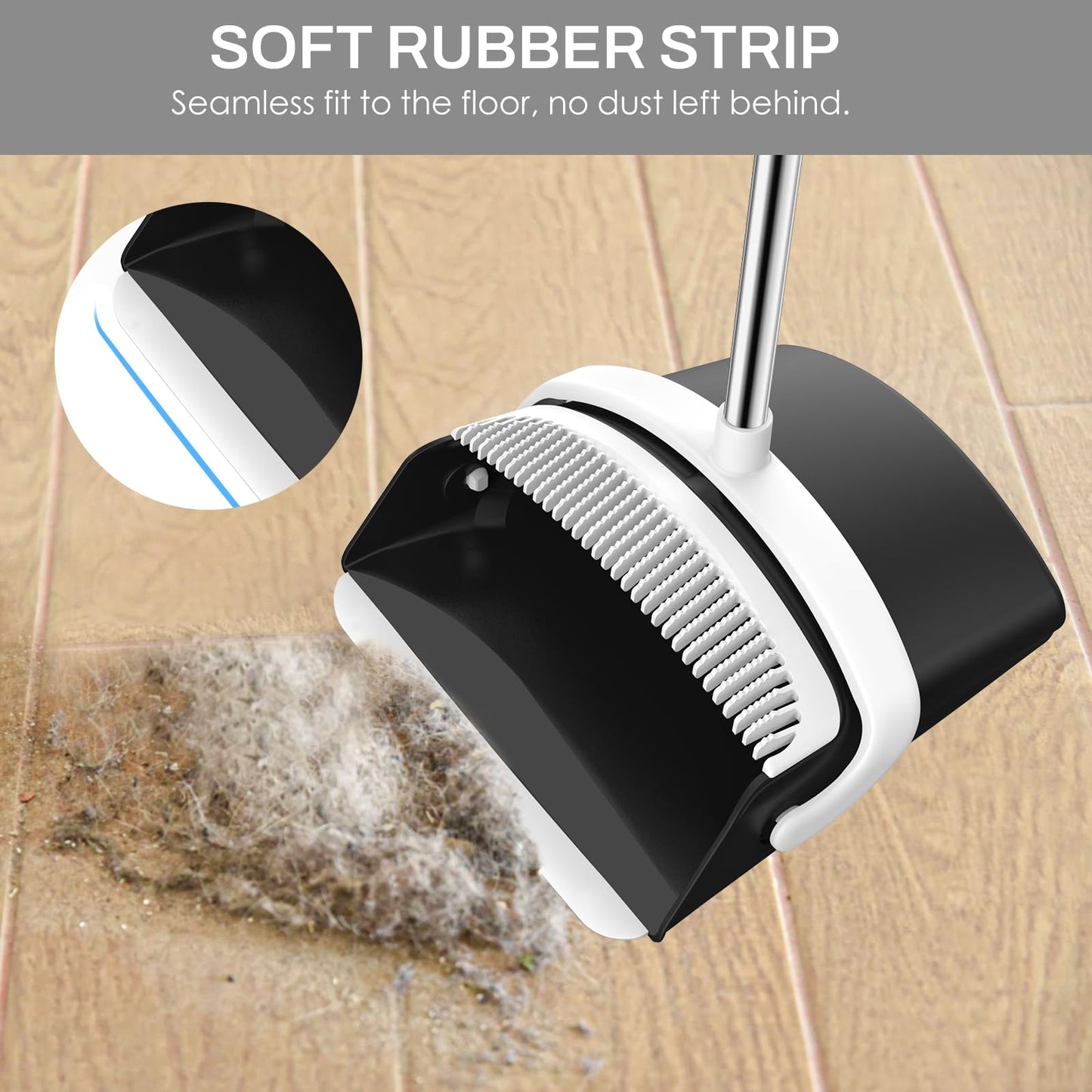 Broom and Dustpan Set for Home, 51-in Long Adjustable Handle Angle Broom and Dustpan Combo Set with Dust Pan Teeth to Clean Hair for Home Kitchen Office Lobby Floor Garden