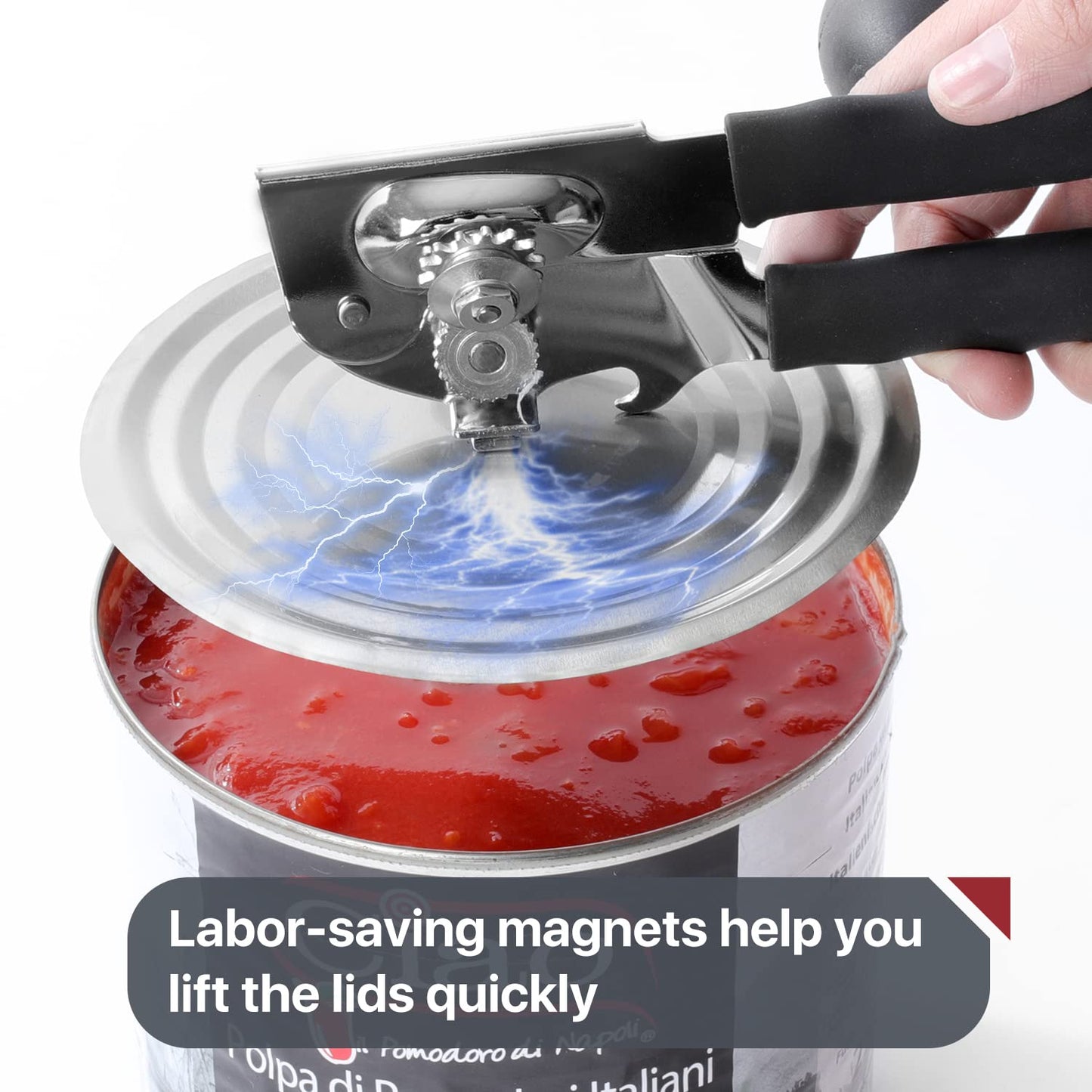 Commercial can opener, hand cranked can opener, manual heavy-duty, equipped with comfortable extra long handle, extra large knob, large handle, easy to open large cans