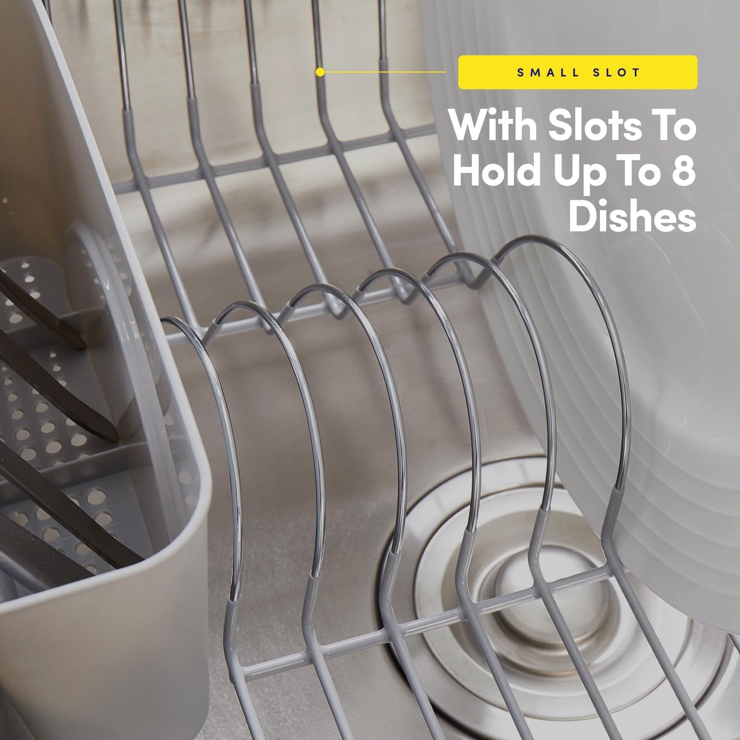 Dish Drying Rack & Cutlery Holder 2 Piece Set - Compact Sink-Fitting Dish Drainer with Rubberized Undercoating, Space-Saving Kitchen Organizer for Plates, Cups, Bowls & Utensils In Sink