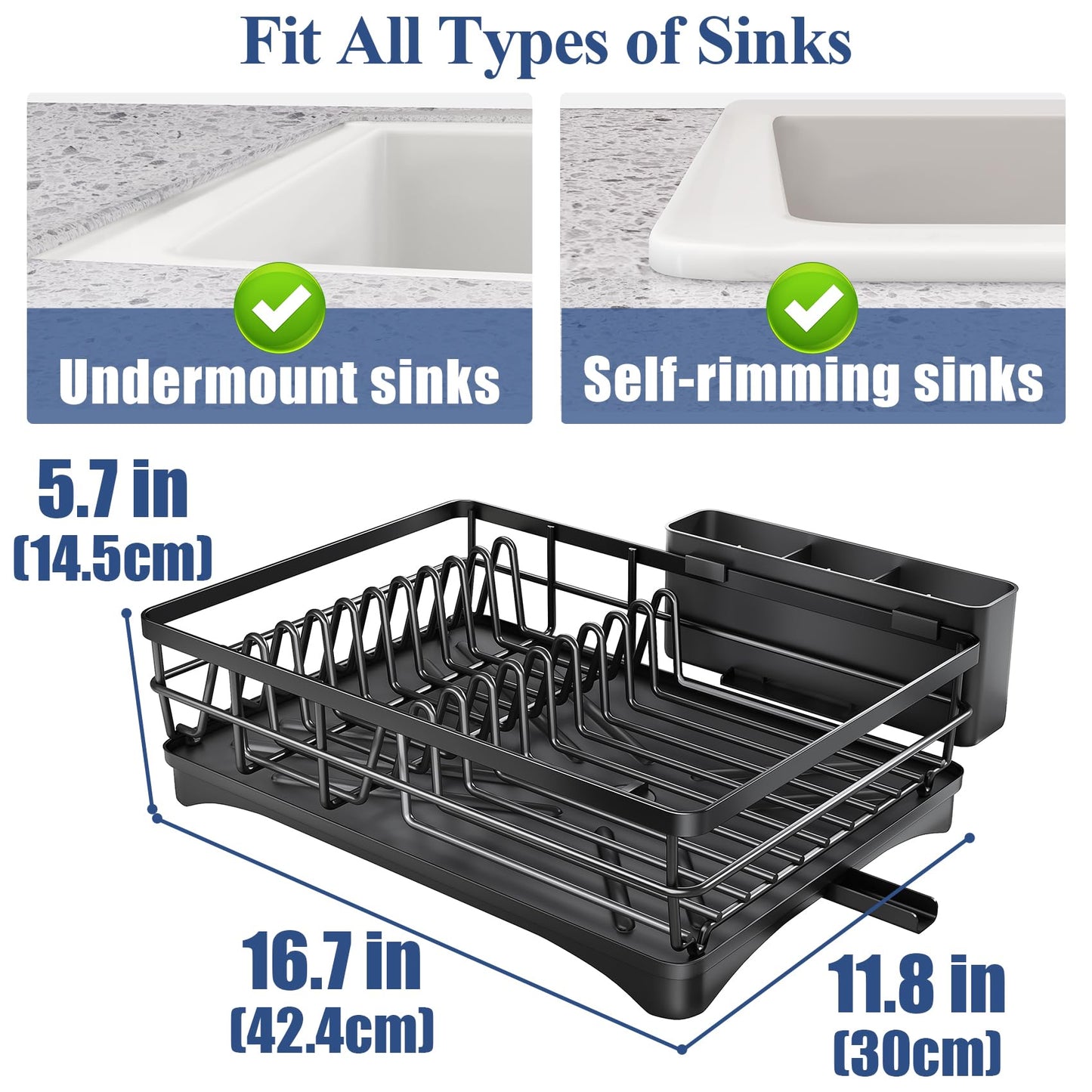 Dish Drying Rack for Kitchen Counter - Large Dish Rack with Drainboard, Rustproof Dish Drainer with Utensil Holder for Sink