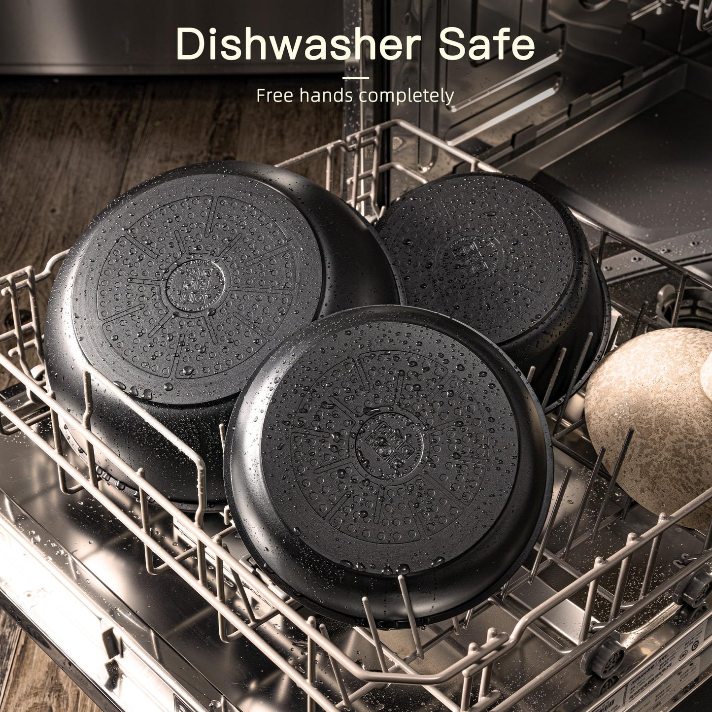 Non Stick RV Pots and Pans Ceramic Kitchen Cookware Set with Detachable/Removable Handle, Oven Safe, Induction Ready, Stackable, Black