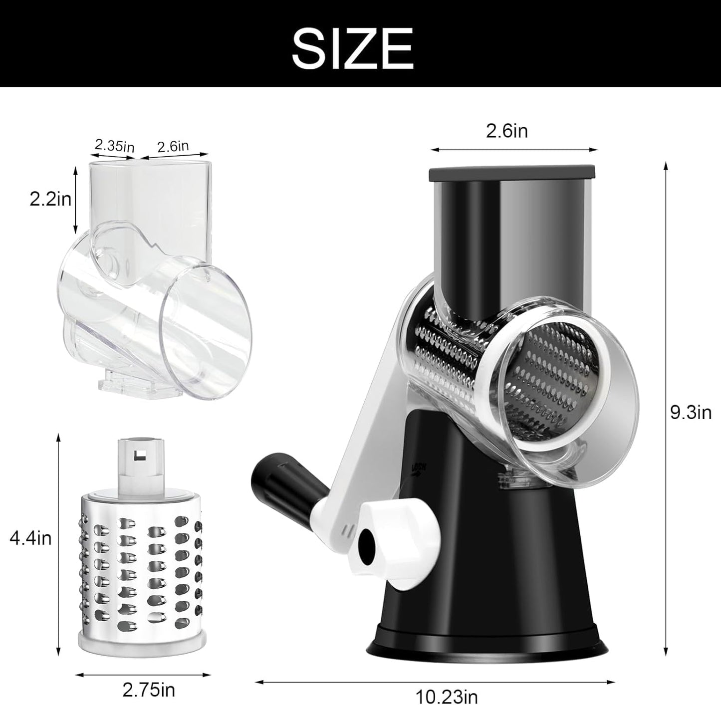 Rotary Cheese Grater Hand Crank Cheese Shredder for Fresh Cheese, Vegetable, Nuts,Non-slip Suction Base, Free Cleaning Brush Three Blades