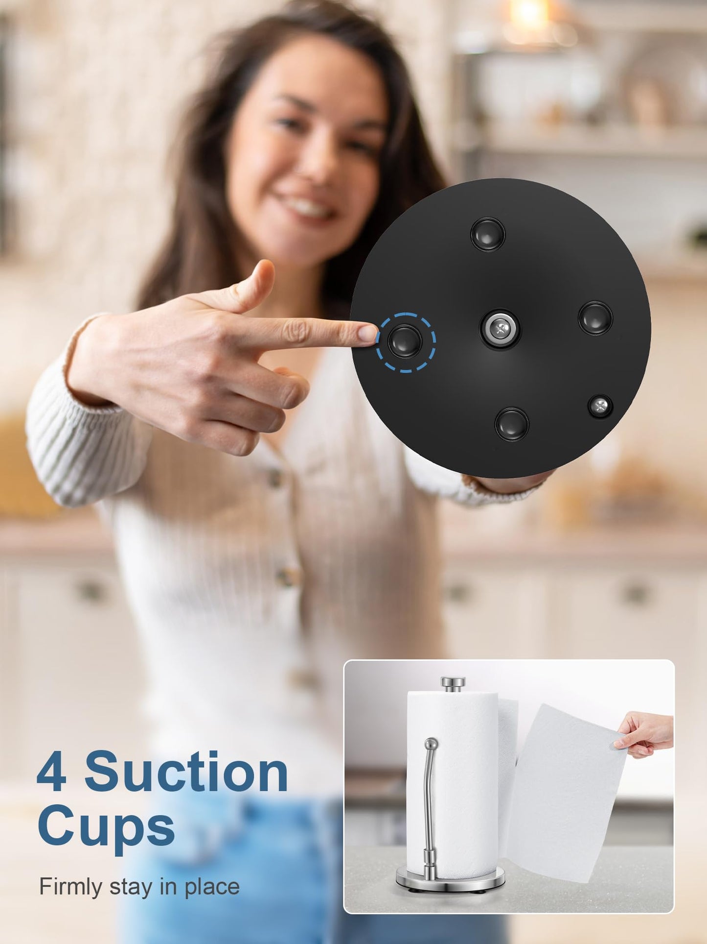 Paper Towel Holder, Paper Towel Dispenser Standing Weighted Base Non Slip, Spring Arm for Easy Tear, Stainless Steel Paper Towel Holder for Home Kitchen Countertop Tabletop, Silver