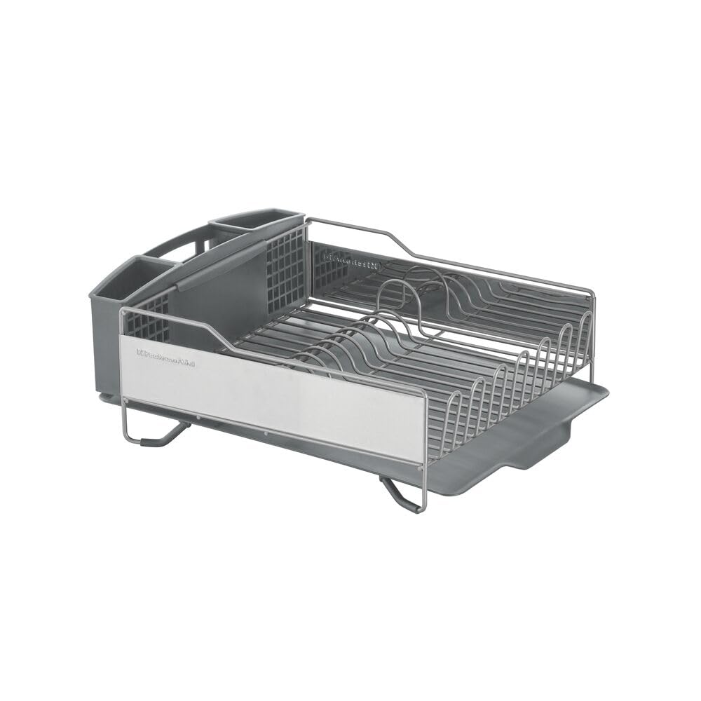 Large Capacity Full Size Rust Resistant Dish Rack with Angled Drain Board and Removable Flatware Caddy