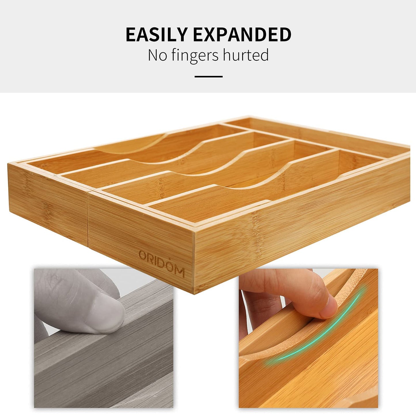 Expandable Bamboo Kitchen Drawer Organizer for Cutlery and Utensils, Adjustable Bamboo Wood Cutlery Tray in Drawer for Flatware and Silverware in Kitchen