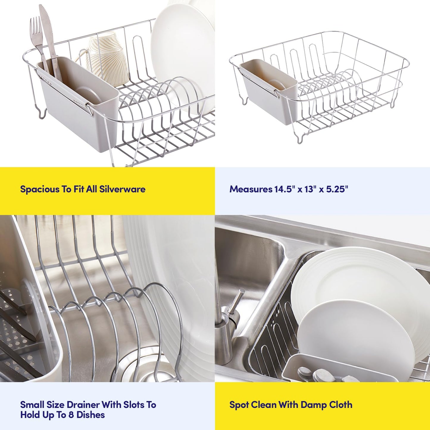 Dish Drying Rack & Cutlery Holder 2 Piece Set - Compact Sink-Fitting Dish Drainer with Rubberized Undercoating, Space-Saving Kitchen Organizer for Plates, Cups, Bowls & Utensils In Sink