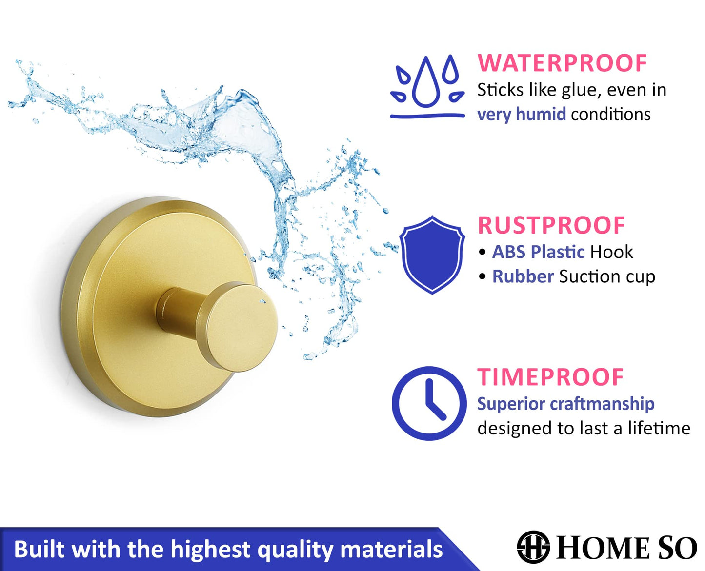 uction Cup Hooks for Shower, Bathroom, Kitchen, Glass Door, Mirror, Tile – Loofah, Towel, Coat, Bath Robe Hook Holder for Hanging up to 15 lbs – Waterproof, Matte Brushed Satin Gold