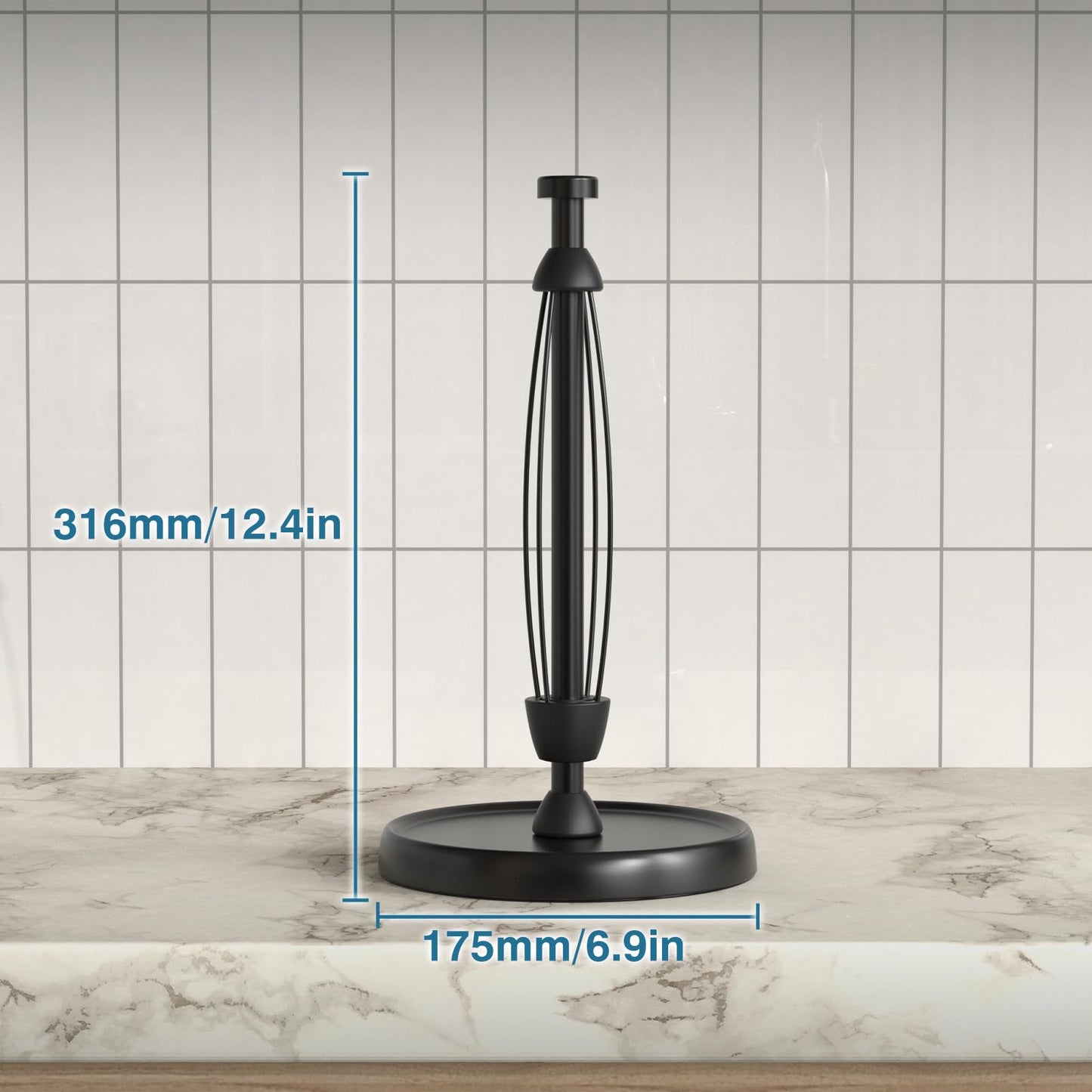 Paper Towel Holder Countertop, One-Handed Tear, Stainless Steel, Weighted Base, Black, Paper Towel Roll Holder Stand with Ratchet Mechanism for Kitchen Bathroom Farmhouse Essentials Decor Accessories