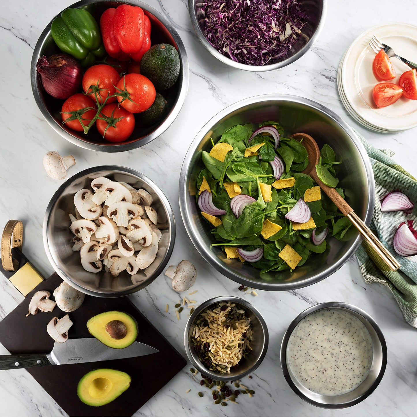 Stainless Steel Mixing Bowls Set, Dishwasher Safe, Up To 8 Quart Metal Mixing Bowls For Kitchen, Nesting, Large, Small, Big Food Prep, Cooking, Baking