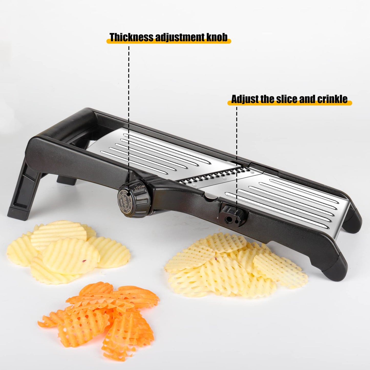 Mandoline Food slicer for kitchen, Adjustable Stainless Steel Mandoline Vegetable slicer, Food slicer Onion Potato Chip French Fry, 7 in-1 Adjustable Blade, Including 1 Pair Cut-Resistant Gloves