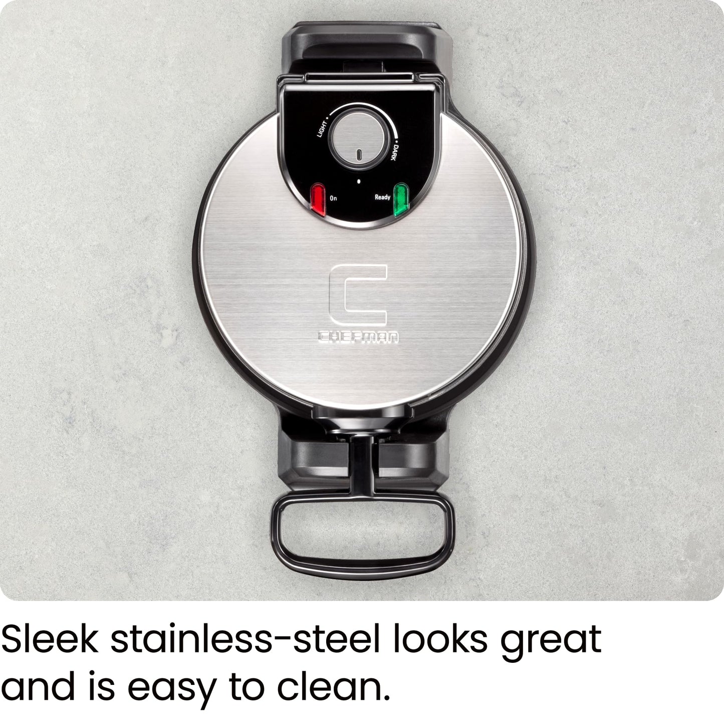 Rotating Belgian Waffle Maker, 180° Flip Iron w/ Non-Stick Plates, Adjustable Timer, Locking Lid, & Drip Plate, Space Saving Storage, Mess-Free Breakfast, Stainless Steel